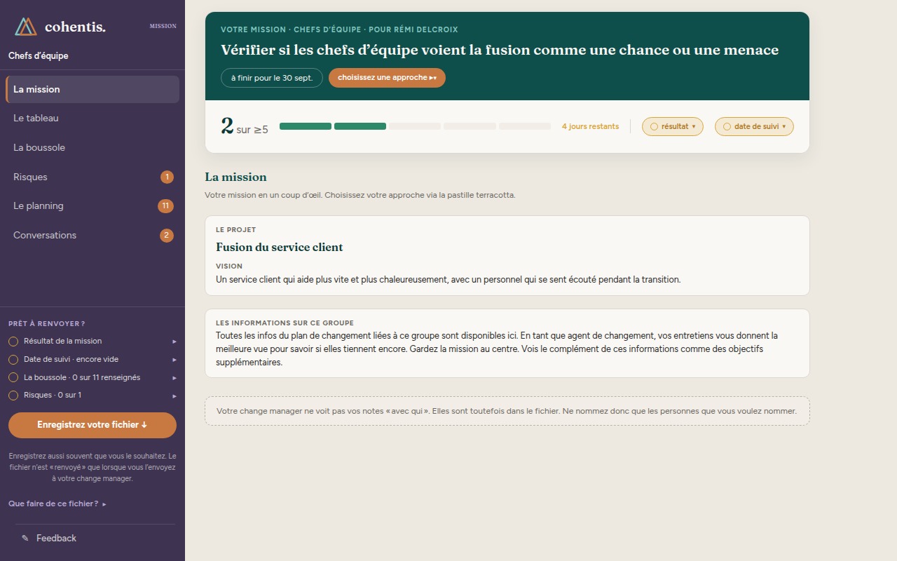 Le fichier de mission s’ouvre sur votre mission : le groupe, pour qui, l’objectif et l’échéance, avec le projet et ce que l’on sait de ce groupe.